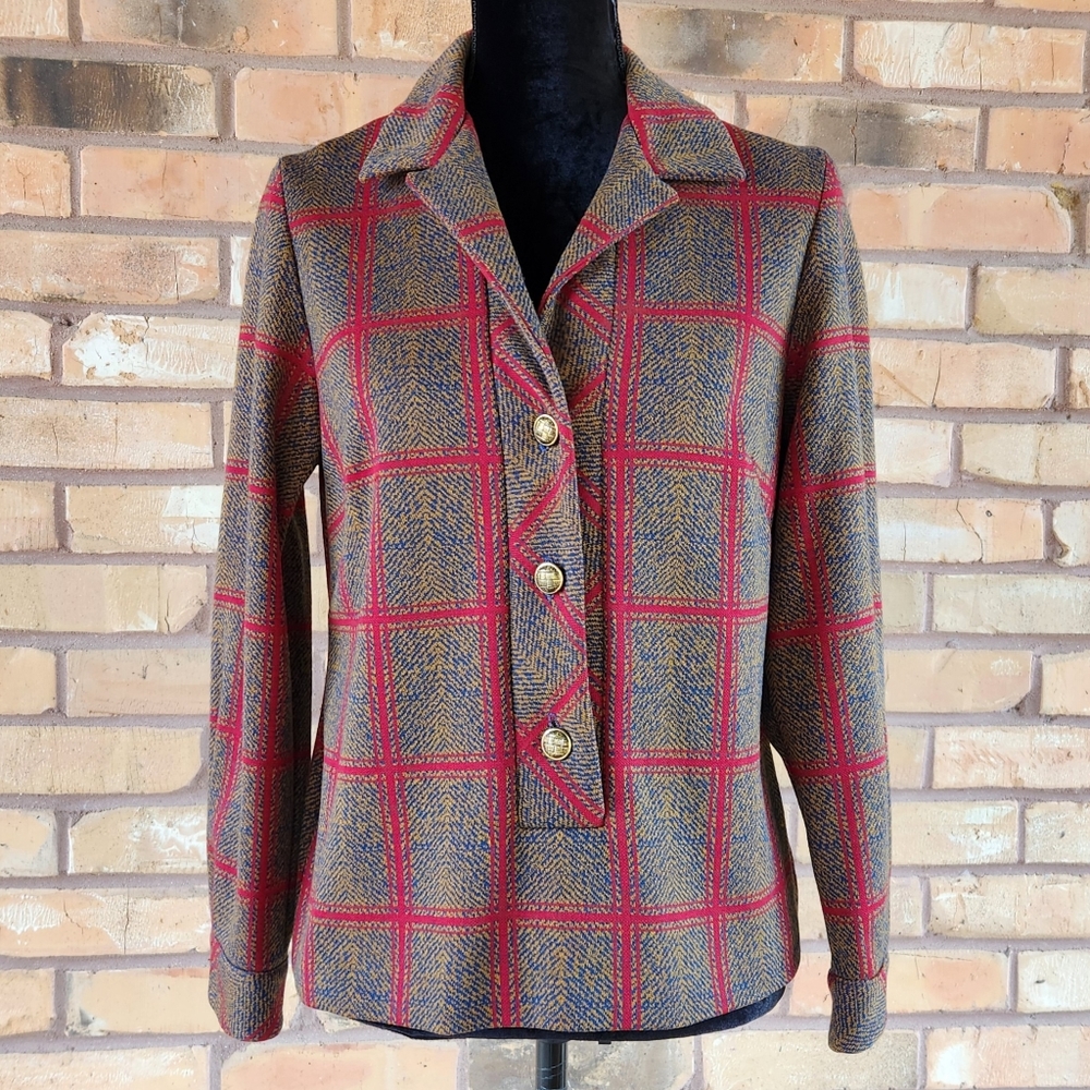 Vintage 70s Plaid Crop Shacket Blazer Jacket Academia